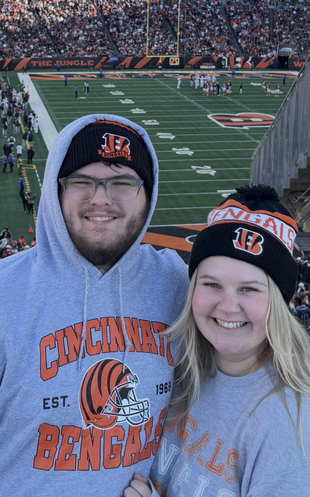 Ray Van Nest and his wife at a Cincinnati Bengals game